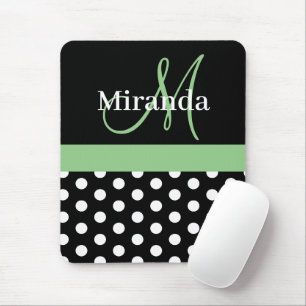 Tapis De Souris Monogramme vert noir blanc Polka Point