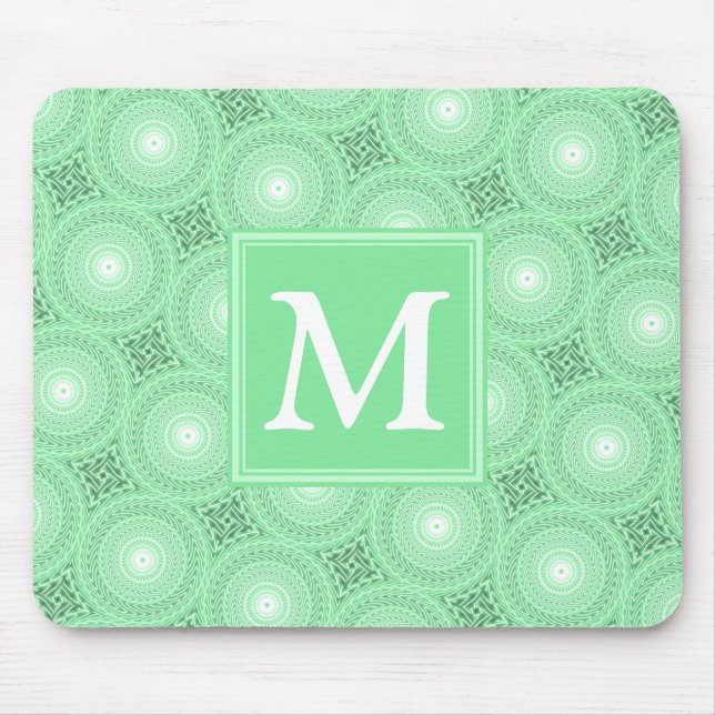 Tapis De Souris Monogramme vert ressort cercles motif (Devant)