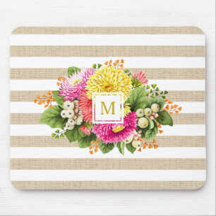 Tapis De Souris Monogramme Vintage Asters Hot rose Shabby Mousepad