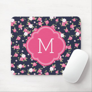 Tapis De Souris Monogramme vintage chic de marine et d'impression