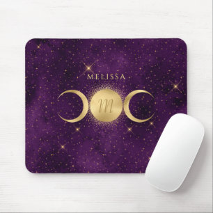 Tapis De Souris Monogramme violet céleste triple lune dorée