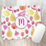 Tapis De Souris Monogramme Watecolore Fruit<br><div class="desc">Motif de fruits d'aquarelle avec un monogramme. Joli design frais et coloré pour les gourmands. Modifiez la valeur initiale pour customiser.</div>