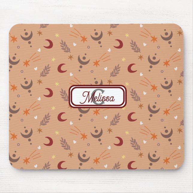 Tapis De Souris Monogramme Whimsical Retro Brown Boho personnalisé (Devant)