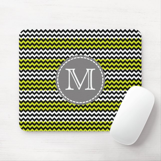 Tapis De Souris Monogramme Zigzag Chevron Vert Blanc Noir (Avec souris)