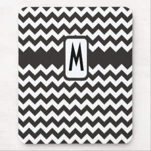 Tapis De Souris Monogramme Zigzag Mousepad : Chevrons noirs, blanc