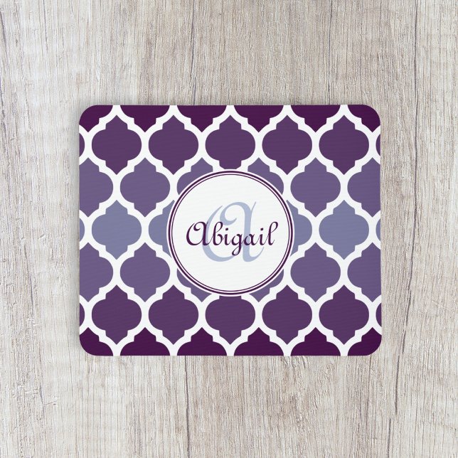 Tapis De Souris Monogrammed Purple Ombre Moroccan Lattice Pattern (Créateur téléchargé)