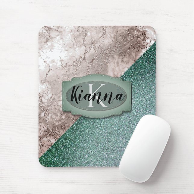 Tapis De Souris Monographie verte en marbre rose (Avec souris)
