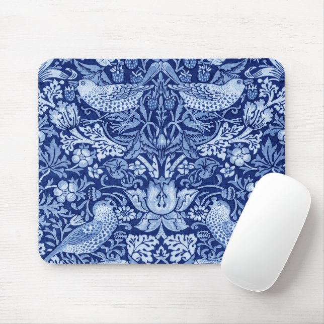 Tapis De Souris Monotone bleu de fraises Thief, William Morris (Avec souris)