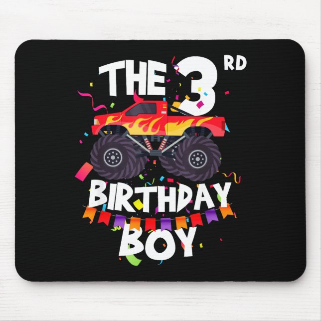 Tapis De Souris Monster Truck 3rd Birthday Boy Funny 3 Years Old B (Devant)