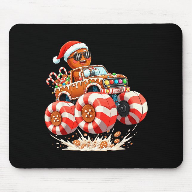 Tapis De Souris Monster Truck Gingerbread Man Christmas  (Devant)