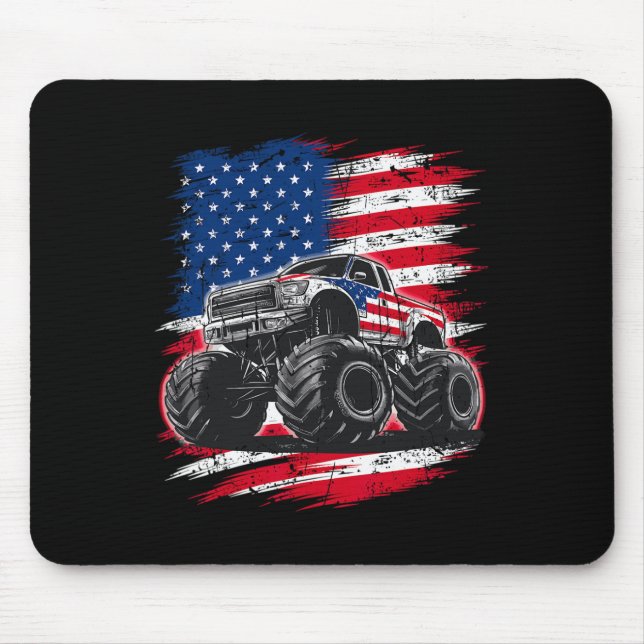Tapis De Souris Monster Truck Usa Flag American For Women Girls Ki (Devant)