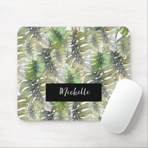 Tapis De Souris Monstera Tropicale Palmier Pastel Monogrammé