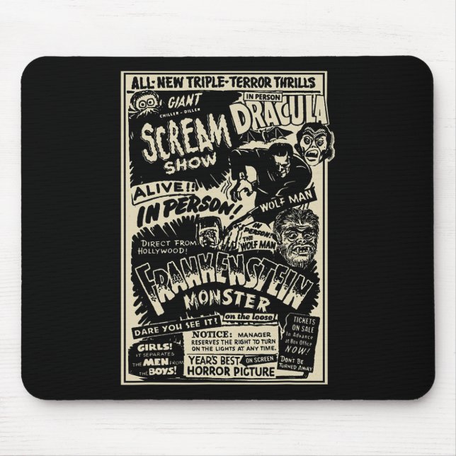 Tapis De Souris Monstre de film d'horreur Mummy Dracula Werewolf F (Devant)
