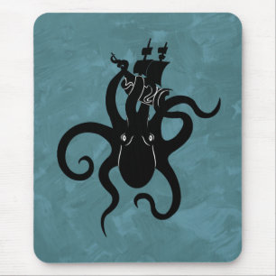 Tapis De Souris Monstre de mer bleu et noir Kraken