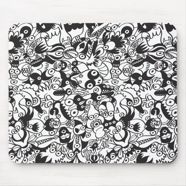 Tapis De Souris Monstres d'horreur noir et blanc dans le style art (Devant)