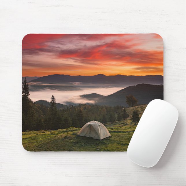 Tapis De Souris Montagnes | Camping Foggy Sunrise (Avec souris)