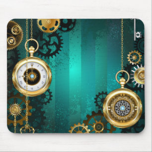 Tapis De Souris Montre de bijouterie Steampunk sur un fond vert