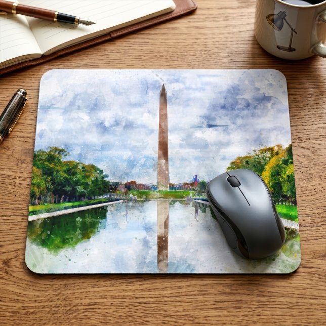 Tapis De Souris Monument de Washington aquarelle avec reflet (Washington Monument Watercolor with Reflection. Mouse Pad)
