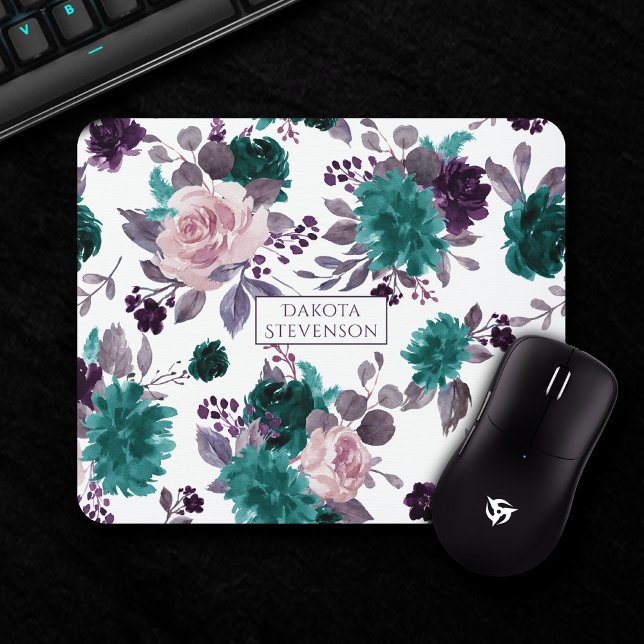 Tapis De Souris Moody Boho | Eggplant Purple Floral Personnalisé (Créateur téléchargé)