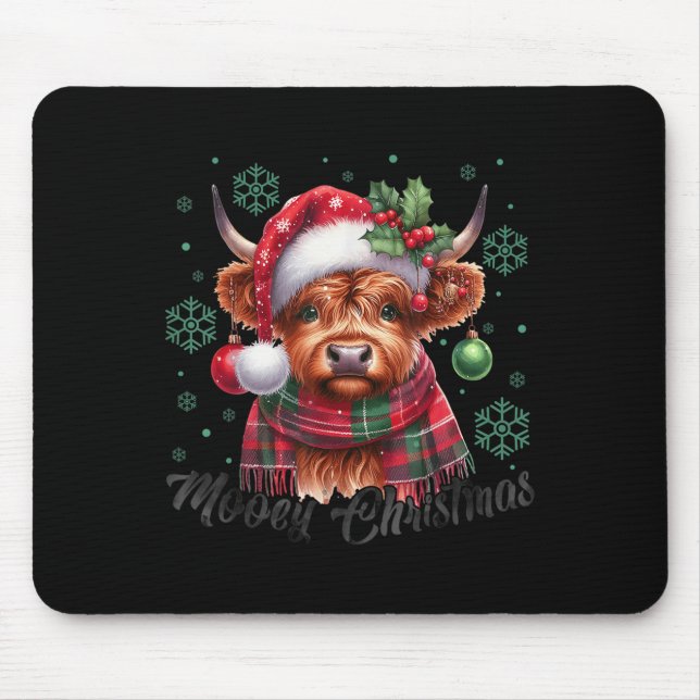 Tapis De Souris Mooey Christmas Highland Cow Christmas Lights Cow  (Devant)
