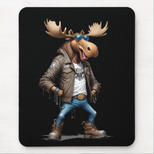 Tapis De Souris Moose Biker Rebel en cuir Jacket Cool Style Art
