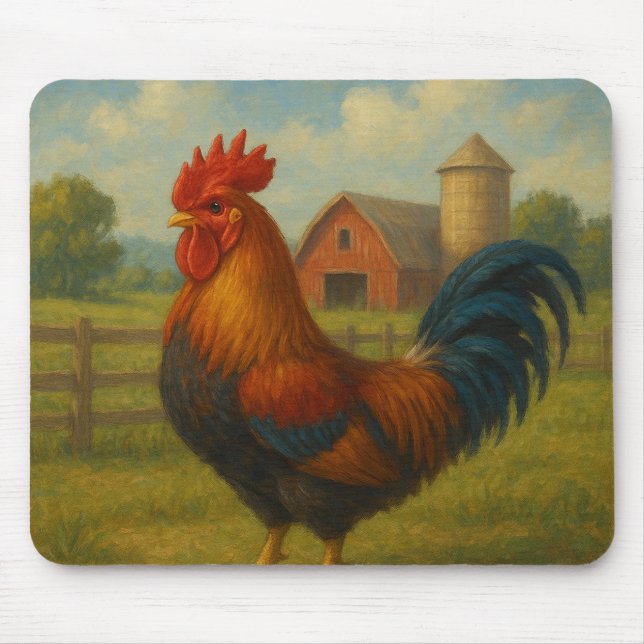 Tapis De Souris “Morning Glory Rooster on the Farm” (Devant)