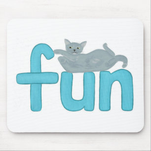Tapis De Souris mot amusant en aqua avec chat gris ludique, mousep