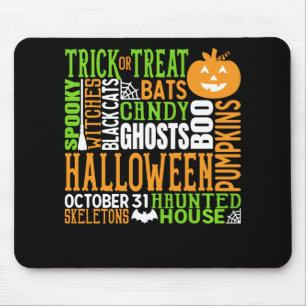 Tapis De Souris Mot d'Halloween Jumble coloré mignon araignée Citr