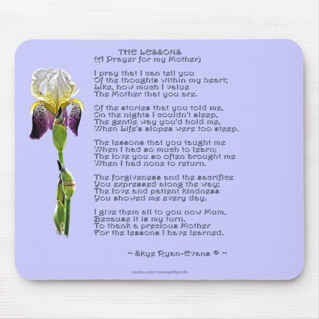 Tapis De Souris MOTHER'S DAY or MOTHERS' BIRTHDAY Iris & Poem (Devant)