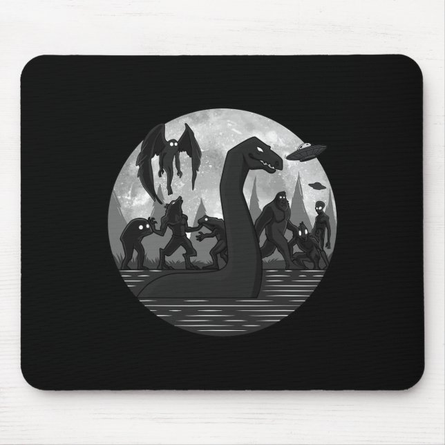 Tapis De Souris Mothman Bigfoot Loch Ness Monster Aliens Ufo Fun C (Devant)