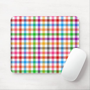 Tapis De Souris Motif à carreaux gingham arc-en-ciel coloré - Blan