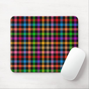 Tapis De Souris Motif à carreaux gingham arc-en-ciel coloré - Noir