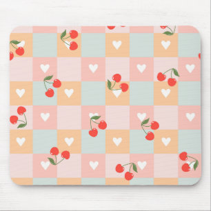 Tapis De Souris Motif à carreaux pastel cerise et cœur