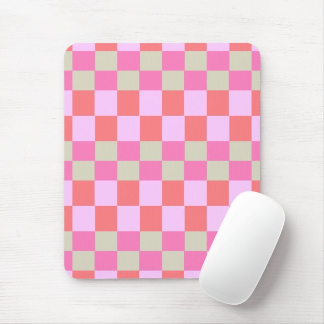 Tapis De Souris Motif à carreaux rétro rose et beige sable (Avec souris)