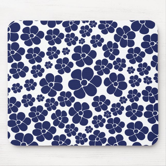 Tapis De Souris Motif à fleurs - Bleu et Blanc (Devant)