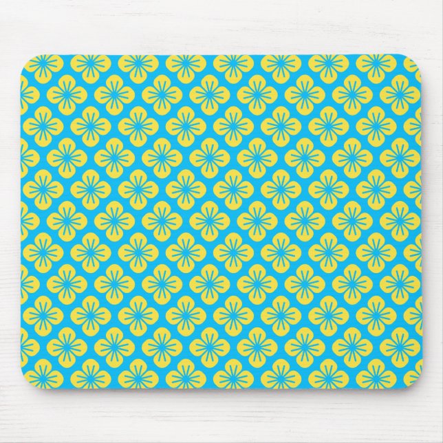 Tapis De Souris Motif à fleurs en Jaune et Turquoise (Devant)