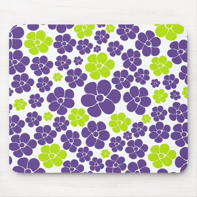 Tapis De Souris Motif à fleurs en vert citron et violet (Devant)