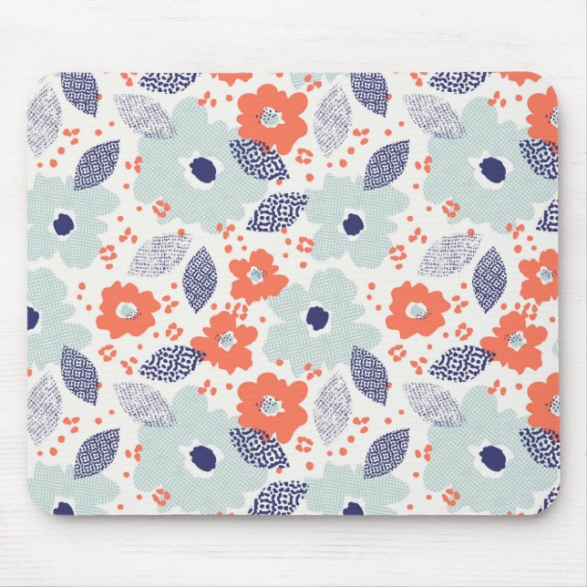 Tapis De Souris Motif à fleurs moderne orange et bleu (Devant)