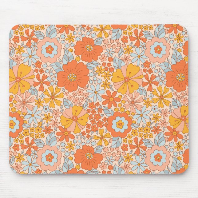 Tapis De Souris Motif à fleurs Orange Retro (Devant)