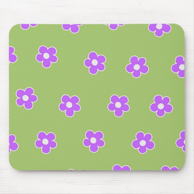 Tapis De Souris Motif à fleurs vert violet rétro Y2K (Devant)