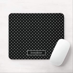 Tapis De Souris Motif à points blancs sur fond noir avec nom perso