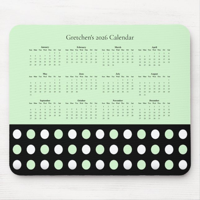 Tapis De Souris Motif à pois – Calendrier 2026 (Devant)