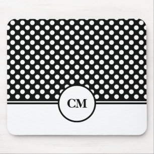 Tapis De Souris Motif à pois noir et blanc avec monogramme