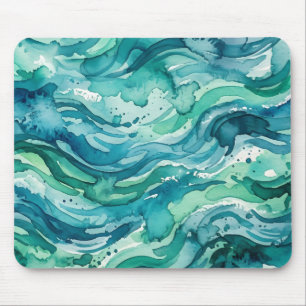 Tapis De Souris Motif Abstrait Aquarelle Océan Sarcelle