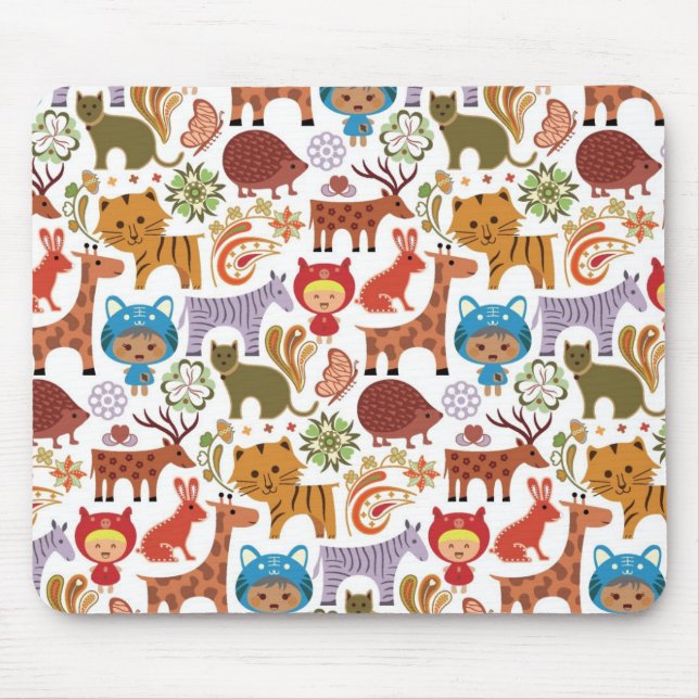 Tapis De Souris Motif abstrait d'enfant et d'animaux (Devant)