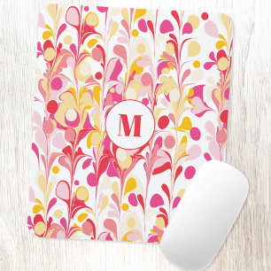 Tapis De Souris Motif abstrait marbré Rétro Monogramme Rose