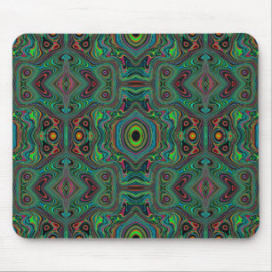 Tapis De Souris Motif Abstrait Rétro Tripant Noir et Vert Citron