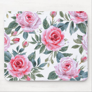 Tapis De Souris Motif aquarelle cottagecore floral rose rose