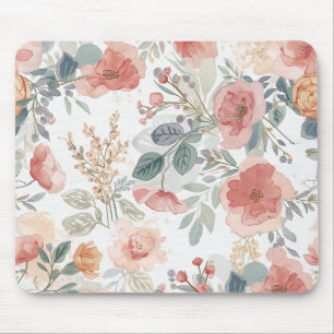 Tapis De Souris Motif aquarelle floral jardin corail rose