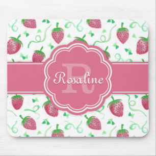 Tapis De Souris Motif aquarelle fraise avec monogramme